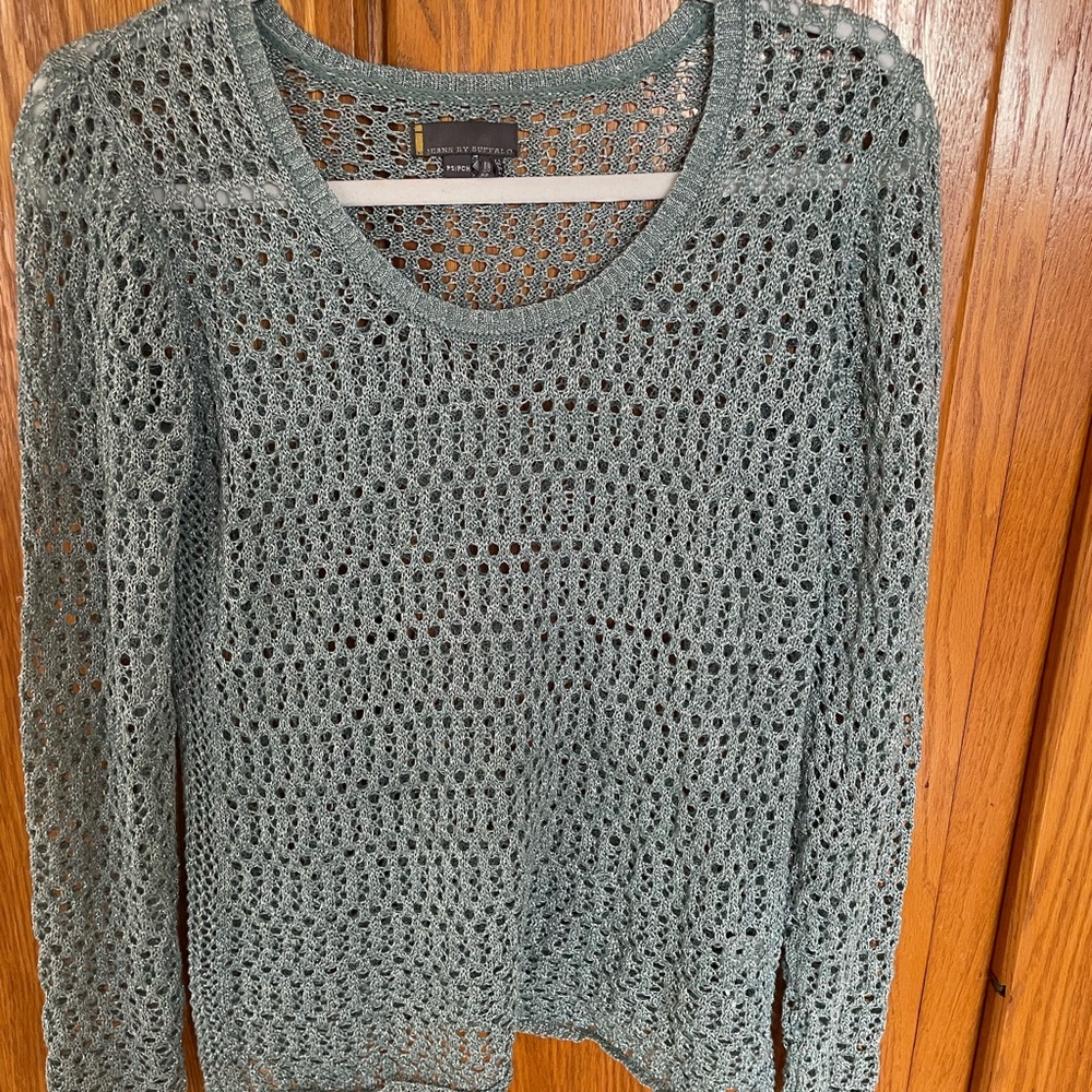 i jeans by Buffalo Open-Knit Sweater in Light Aqua
